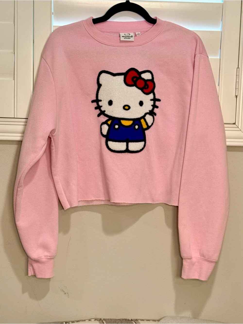 Hello Kitty Light Pink Cropped Crew Sweatshirt with Embroidered Character